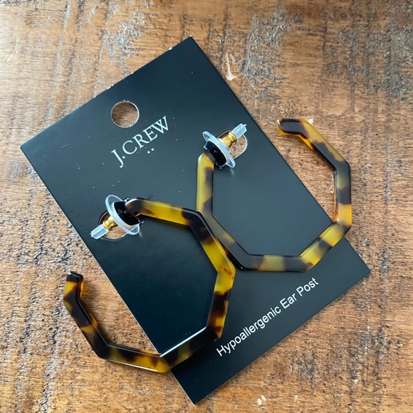 J. Crew Tortoise hexagon hoop earrings. - Picture 3 of 10
